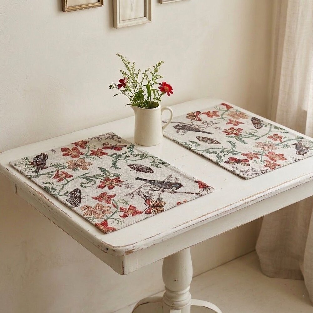 SONOMA Tapestry Placemats 12.5 x 18 Butterflies Birds Flowers Pillows Set of 2